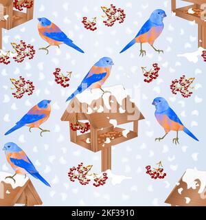 Texture sans couture bluebirds avec mangeoire à neige thème de noël fond naturel vintage vecteur illustration modifiable main dessiner lieu pour le texte Illustration de Vecteur