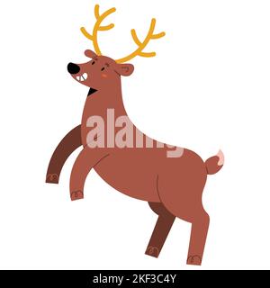 Adorable cerf, renne drôle debout sur les pattes arrière et souriant Illustration de Vecteur