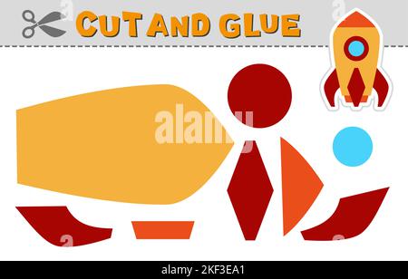 Couper et coller.Illustration vectorielle d'un navire à roquette. Jeu de papier pour l'activité et l'éducation des enfants. Niveau simple Illustration de Vecteur