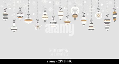 illustration vectorielle eps avec différentes boules d'arbre de noël élégantes vintage avec ornements et décorations de fête de couleur argent Illustration de Vecteur