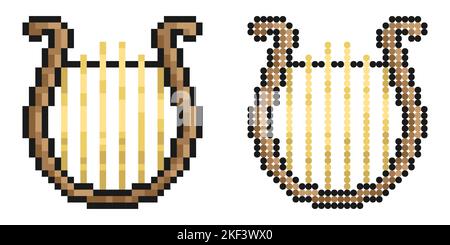 Icône pixel. Harpe musicale. Instrument de concert grec lyre. Vecteur de jeu rétro simple isolé sur fond blanc Illustration de Vecteur