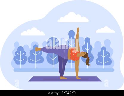 Femme positive du corps faisant du yoga en plein air Illustration de Vecteur