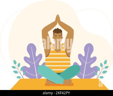 Santé mentale harmonie intérieure scène avec l'homme de yoga Illustration de Vecteur