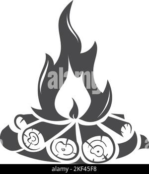 Feu de camp icône noire. Flammes sur bois de chauffage. Symbole de feu de camp Illustration de Vecteur