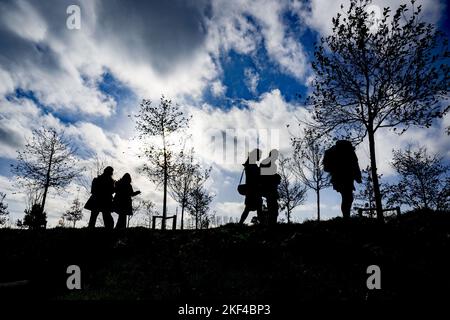 Vijhuizen, pays-Bas. 16th novembre 2022. VIJFHUIZEN - parents britanniques au Monument National MH17. Devant le tribunal de Schiphol, le tribunal statue dans l'affaire pénale contre les quatre hommes soupçonnés d'être impliqués dans l'attentat du vol MH17. Les 298 personnes à bord ont été tuées. ANP ROBIN UTRECHT pays-bas Out - belgique Out crédit: ANP/Alay Live News Banque D'Images