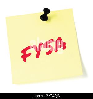 Pour votre acronyme de conscience de la situation FYSA Red Marker écrit militaire initialism text, crucial combat conditions info, isolé post-it note Banque D'Images