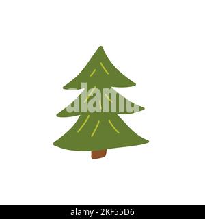 Arbre de noël vert simple, vert permanent. Motif vectoriel coloré isolé Doodle dessiné à la main. Élément de conception de carte de nouvel an. Icône unique Illustration de Vecteur