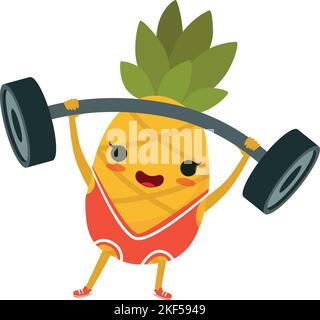 Mascotte d'ananas. Bande dessinée athlète de fruits levée barbell Illustration de Vecteur