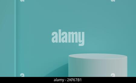 podium blanc sur le devant du mur bleu ciel toile de fond 3d illustration, concept propre pour la présentation de produit ou scène de produit, podium pour cosmétique Banque D'Images