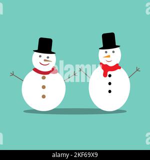 Style plat emblématique du bonhomme de neige. Vecteur eps10. Bonhomme de neige avec chapeau et foulard. Illustration vectorielle. Concept de la nouvelle année. Illustration de Vecteur