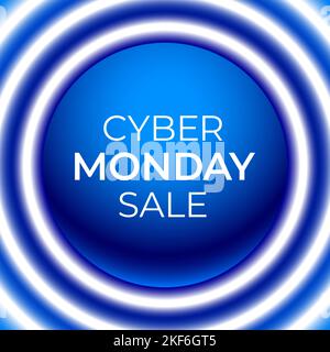Cyber Monday Vente moderne tech look publicitaire bannière design, avec des cercles de néon bleu. Illustration de Vecteur