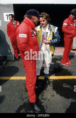 Niki Lauder et Gilles Villeneuve au Grand Prix de Belgique Zolder1982 Banque D'Images