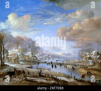 Paysage d'hiver par Aert van der Neer (ou Aernout ou Artus ; c. 1603 -1677), huile sur toile, fin 1640s Banque D'Images