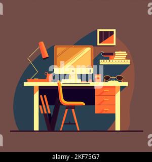 Illustration vectorielle d'un bureau informatique moderne Illustration de Vecteur