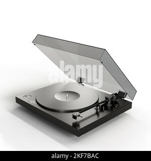 Rendu 3D d'un lecteur de disques noir isolé sur fond blanc Banque D'Images