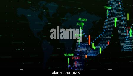Graphique multicolore et nombres se déplaçant sur fond noir Banque D'Images