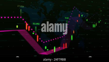 Graphique multicolore et nombres se déplaçant sur fond noir Banque D'Images