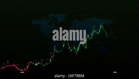 Graphique multicolore et nombres se déplaçant sur fond noir Banque D'Images