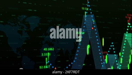 Graphique multicolore et nombres se déplaçant sur fond noir Banque D'Images