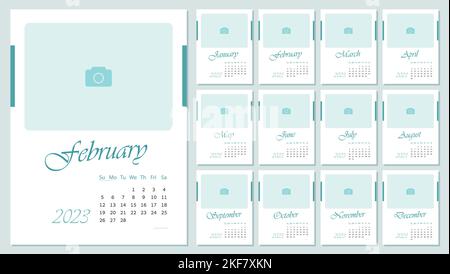 Calendrier mensuel pour 2023 ans. Calendrier pour affaires avec lieu pour photo. Illustration de Vecteur