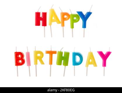 mots joyeux anniversaire fait de bougies d'anniversaire isolé sur fond blanc Banque D'Images