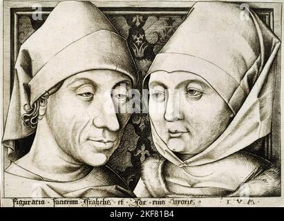 Israhel van Meckenem; autoportrait avec sa femme Ida; Circa 1490; gravure; Musée d'art de Philadelphie, USA. Banque D'Images