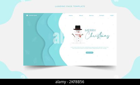 Papier coupé conception pour Noël avec bonhomme de neige modèle de page d'arrivée, simple conception de page Web mise en page de concept pour les arrière-plans de site Web Illustration de Vecteur