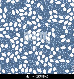 Concept riz sans couture pour le fond et l'emballage. Ovales et contours blancs sur fond bleu. Cellules organiques. Banque D'Images