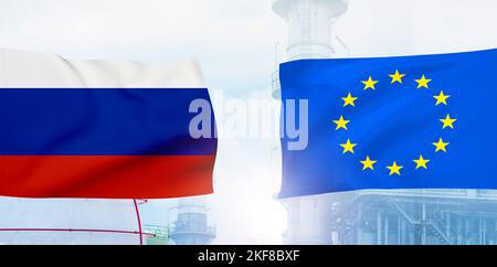 Le conflit gazier entre la Russie et l'UE et la dépendance de l'Europe à l'égard du concept énergétique russe. Réservoir de stockage de GNL ou de gaz naturel liquéfié. Gaz naturel liquéfié de l'UE Banque D'Images