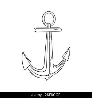 Esquisse d'ancrage marin. Ancre métallique comme symbole des aventures en mer. Illustration vectorielle isolée sur fond blanc Illustration de Vecteur