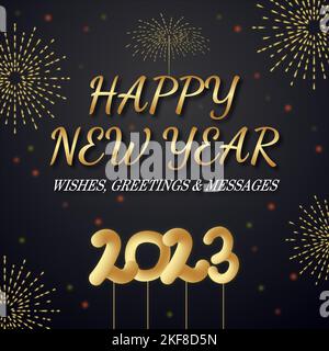 2023 Happy New Year Premium design avec feux d'artifice, 2023 Happy New Year lettering sur fond noir illustration vectorielle. Illustration de Vecteur