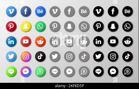 Ensemble de dégradé, plat, style de silhouette, icônes sociales, ensemble des icônes de réseaux sociaux les plus populaires illustration vectorielle. Illustration de Vecteur