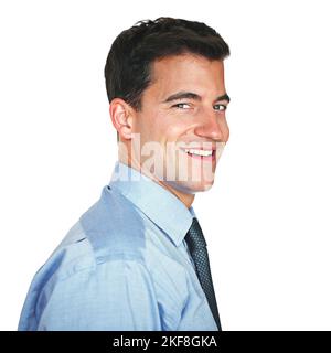 Je suis né pour le monde des affaires. Studio portrait d'un jeune homme d'affaires isolé sur blanc. Banque D'Images