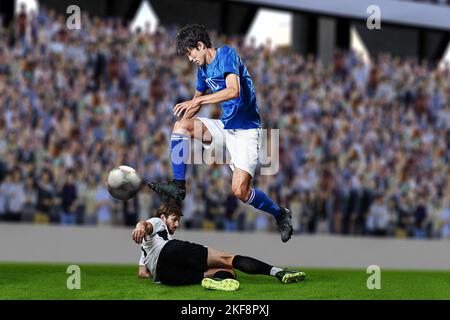 Joueurs de football dans le stade Banque D'Images