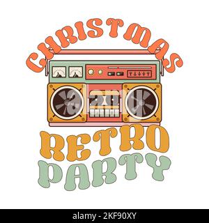 Imprimé de Noël très fin avec magnétophone et fête rétro de Noël. Motifs rétro des fêtes. Image clipart vecteur de brut Illustration de Vecteur