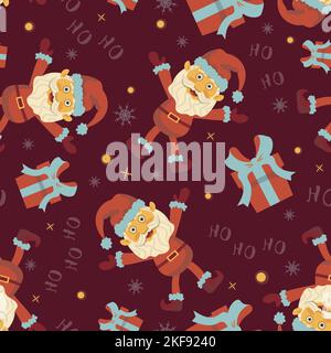 Motif de noël sans couture Happy santa avec cadeaux Illustration de Vecteur