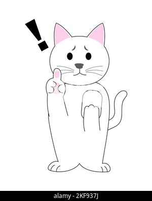 Un chat blanc se faisant gesturer avec un doigt : fond blanc Banque D'Images