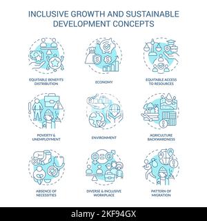 Croissance inclusive et développement durable ensemble de symboles de concept turquoise Illustration de Vecteur
