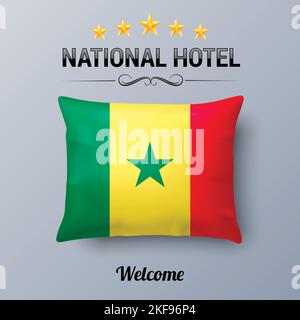 Oreiller réaliste et drapeau du Sénégal en tant que Symbol National Hotel. Couvre-oreiller drapeau avec drapeau sénégalais Illustration de Vecteur