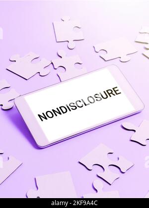 Affiche textuelle indiquant la non-divulgation. Mot pour Contrat juridique matériel ou informations confidentielles Banque D'Images