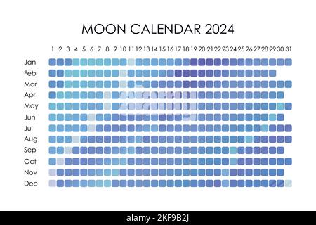 2024 Calendrier de la Lune. Conception de calendrier astrologique. planificateur. Placez les autocollants. Maquette du planificateur de cycle mensuel. Arrière-plan noir et blanc isolé Illustration de Vecteur