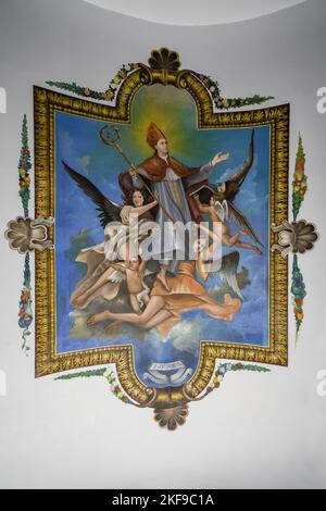 Peinture de Saint-Antoine au plafond de l'église de San Antonino Obisbo, construite à San Antonino Castillo Velasco, Oaxaca, Mexique les années 1600. Banque D'Images