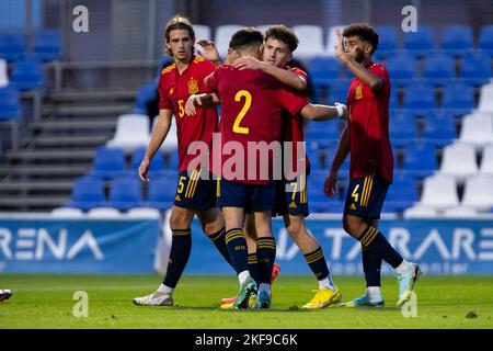 Célébration de but 3-0, par BLANCO FABIO, ESPAGNE U19 contre ARABIE SAOUDITE U20, hommes, match amical, Wek de football, Pinatar Arena football Center. Espagne, Regio Banque D'Images