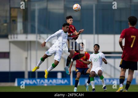 ALELEWAI ABDULAZIZ, JURADO MARC, ESPAGNE U19 contre ARABIE SAOUDITE U20, hommes, match amical, Wek de football, Pinatar Arena football Center. Espagne, région de Mu Banque D'Images