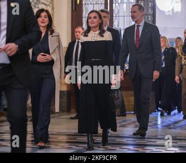 Zagreb, Croatie, 16/11/2022, le roi espagnol Philip VI et la reine Letizia se rendent en Croatie. Le Président de la République Zoran Milanovic et la première Dame Sanja Music Milanović et leurs Majestés le roi Philippe VI d'Espagne et la reine Leticia ont participé au Forum croate-espagnol IFMIF-DONES dans les Archives d'Etat croates ina Zagreb, Croatie 17 novembre photo: Igor Soban/PIXSELL Banque D'Images