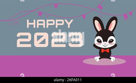 Bonne année 2023, lapin noir, carte postale avec symbole chinois du nouvel an Illustration de Vecteur