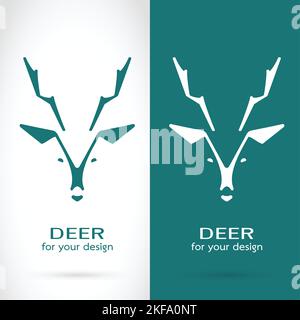 Image vectorielle d'un motif tête de cerf sur fond blanc et bleu, logo, symbole. Illustration de Vecteur