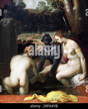 Bathsheba à ses toilettes (1594) par Cornelis Cornelisz van Haarlem (1562-1638) peintre hollandais de l'âge d'or Banque D'Images