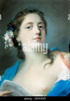 La chanteuse Faustina Bordoni (1697-1781) avec une partition musicale, portrait peint en pastel par Rosalba Carriera, 1724-1725 Banque D'Images