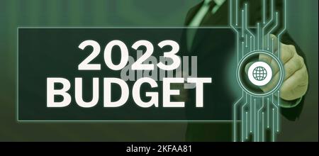 Affiche indiquant le budget 2023. Approche commerciale Plan financier de l'entreprise pour la nouvelle année Stratégie d'investissement Banque D'Images